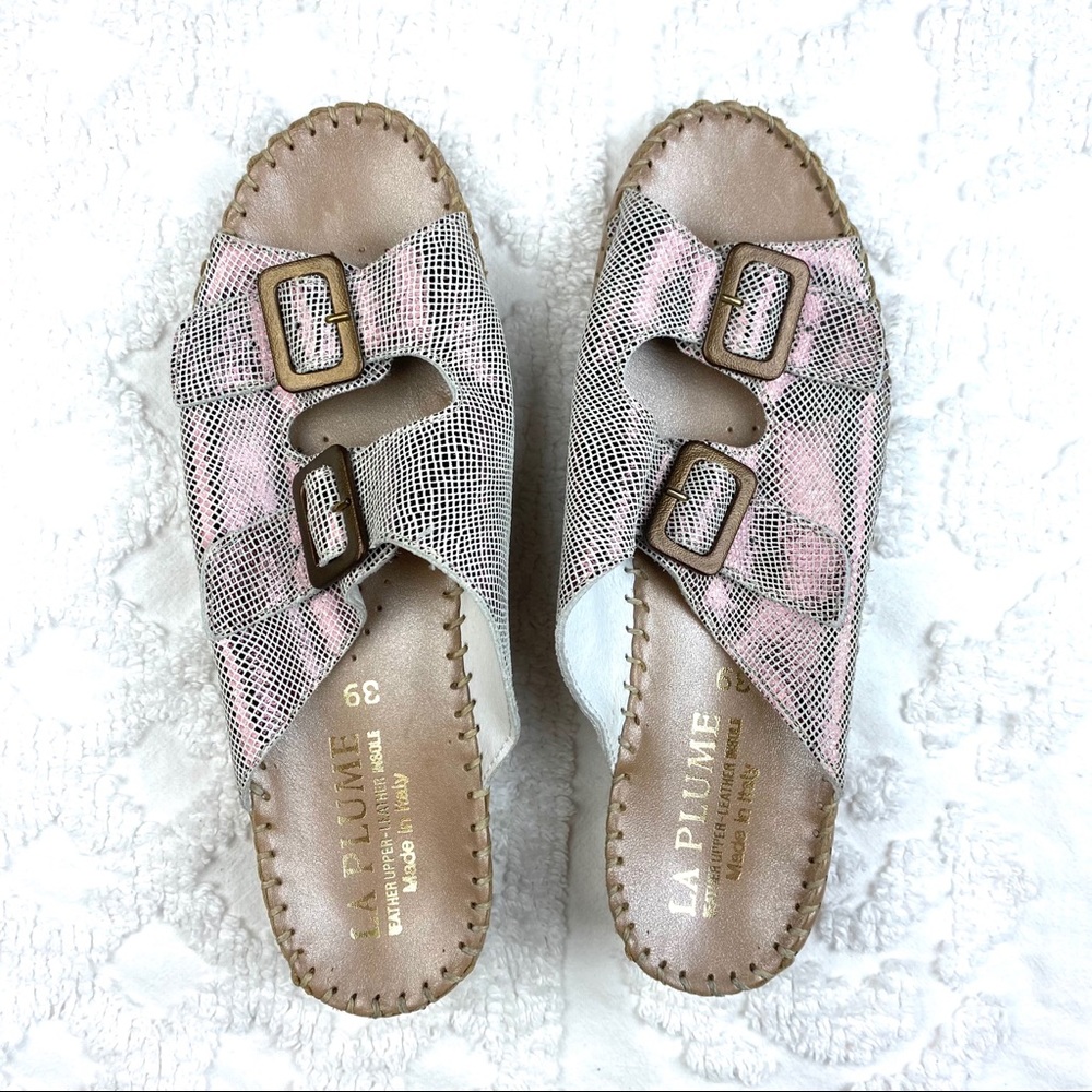 La Plume Leather Silver Metallic Shimmer Sandals